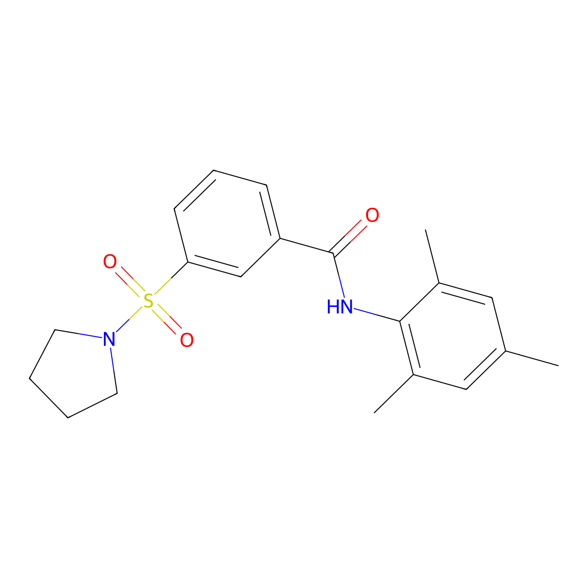 3-pyrrolidin-1-ylsulfonyl-N-(2,4,6-trimethylphenyl)benzamide molecular structure, CAS 808185-46-8