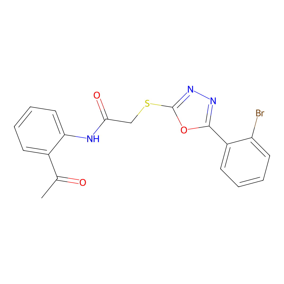 N-(2-acetylphenyl)-2-{[5-(2-bromophenyl)-1,3,4-oxadiazol-2-yl]sulfanyl}acetamide molecular structure, CAS 808193-03-5