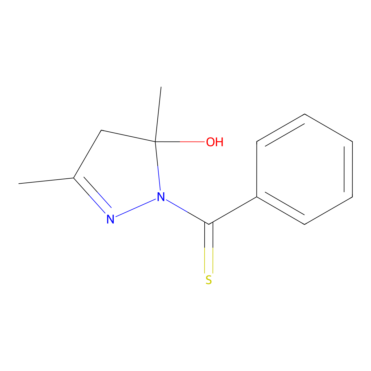(5-Hydroxy-3,5-dimethyl-4,5-dihydro-pyrazol-1-yl)-phenyl-methanethione molecular structure, CAS 80857-68-7