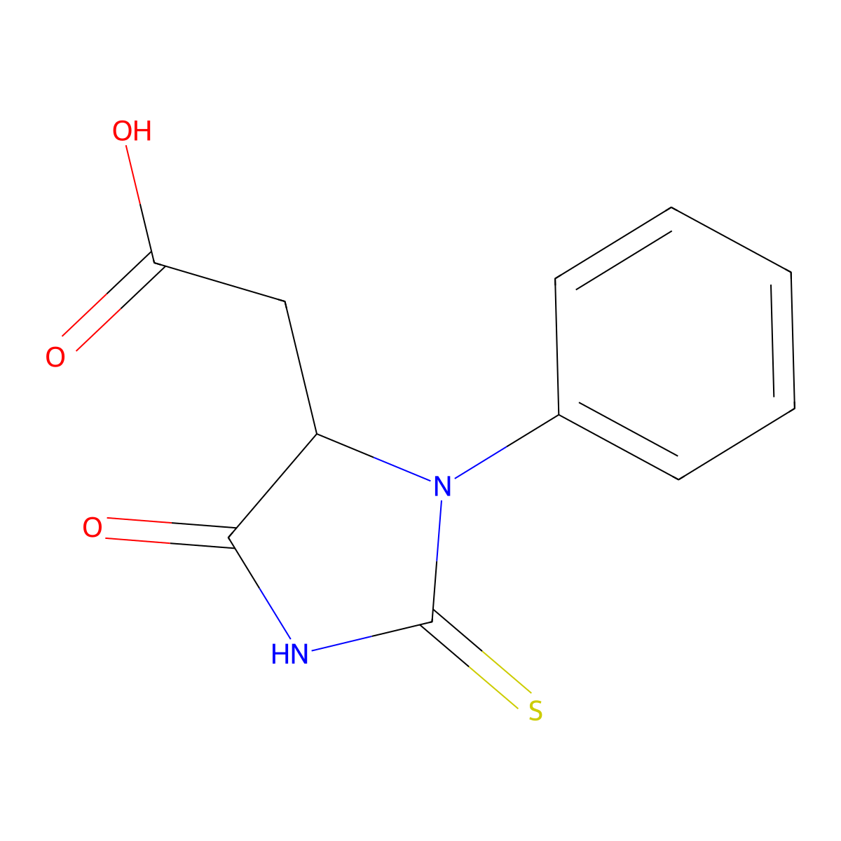 (5-Oxo-3-phenyl-2-thioxo-imidazolidin-4-yl)-acetic acid molecular structure, CAS 80862-42-6