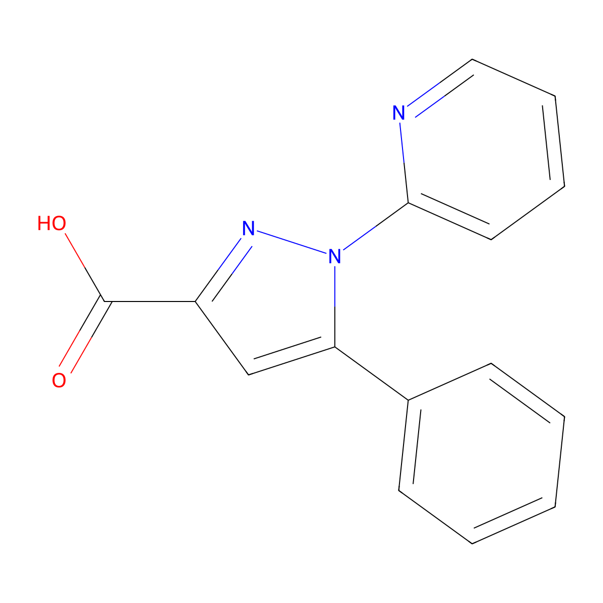 5-phenyl-1-(pyridin-2-yl)-1H-pyrazole-3-carboxylic acid molecular structure, CAS 80884-14-6