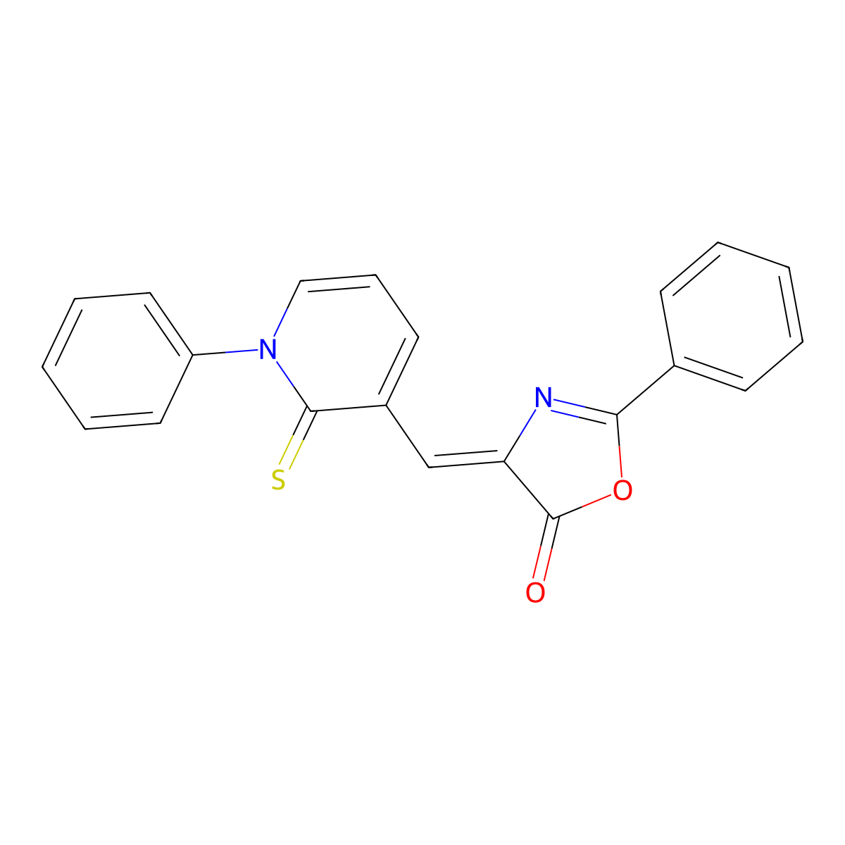 (4E)-2-phenyl-4-[(1-phenyl-2-sulfanylidenepyridin-3-yl)methylidene]-1,3-oxazol-5-one molecular structure, CAS 80947-47-3