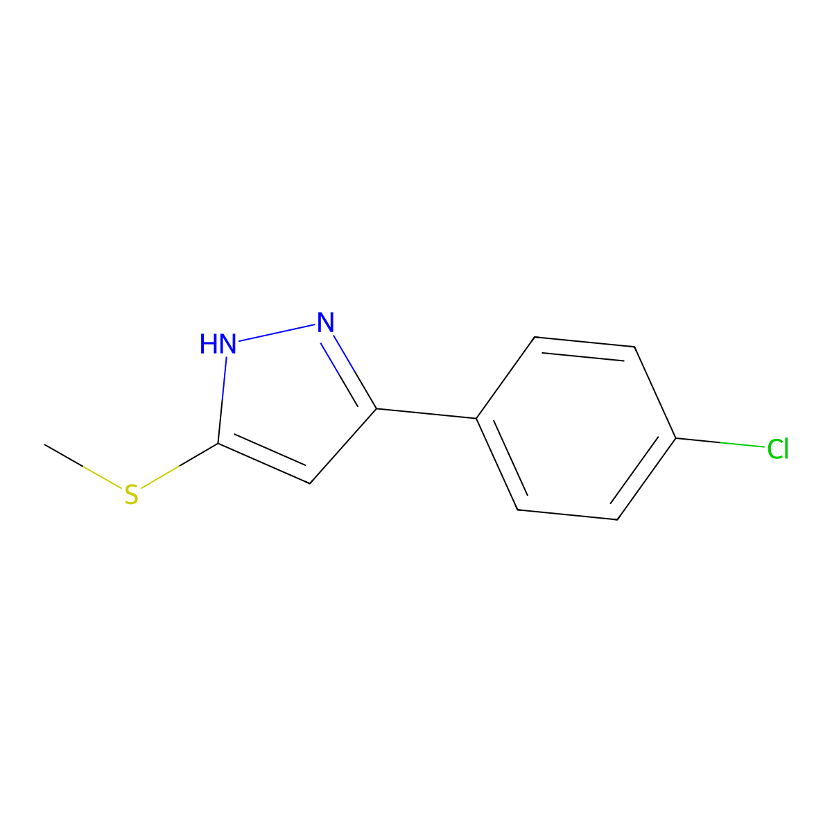 3-(4-chlorophenyl)-5-(methylsulfanyl)-1H-pyrazole molecular structure, CAS 80967-20-0