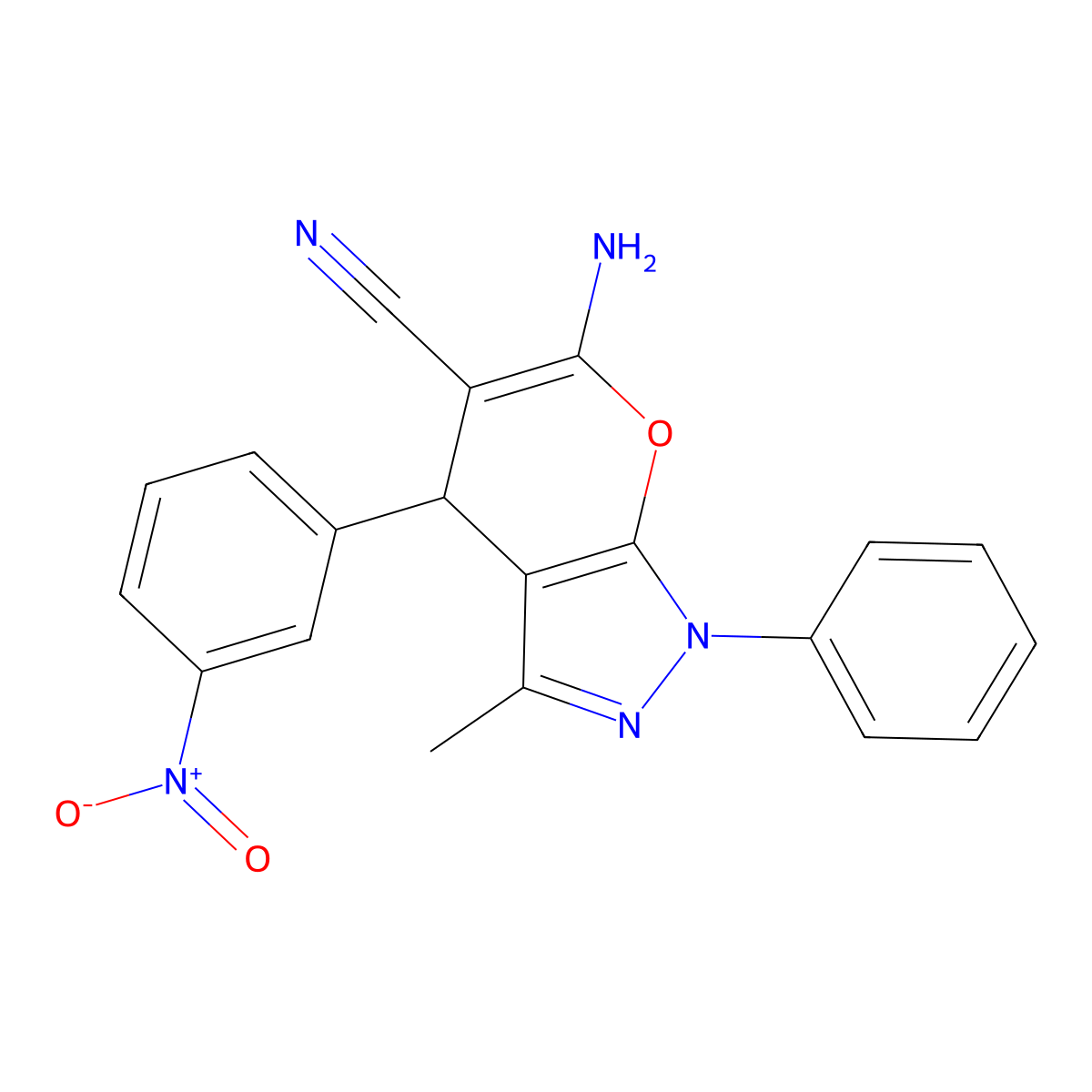 6-Amino-1,4-dihydro-3-methyl-4-(3-nitrophenyl)-1-phenylpyrano[2,3-c]pyrazole-5-carbonitrile molecular structure, CAS 81000-14-8