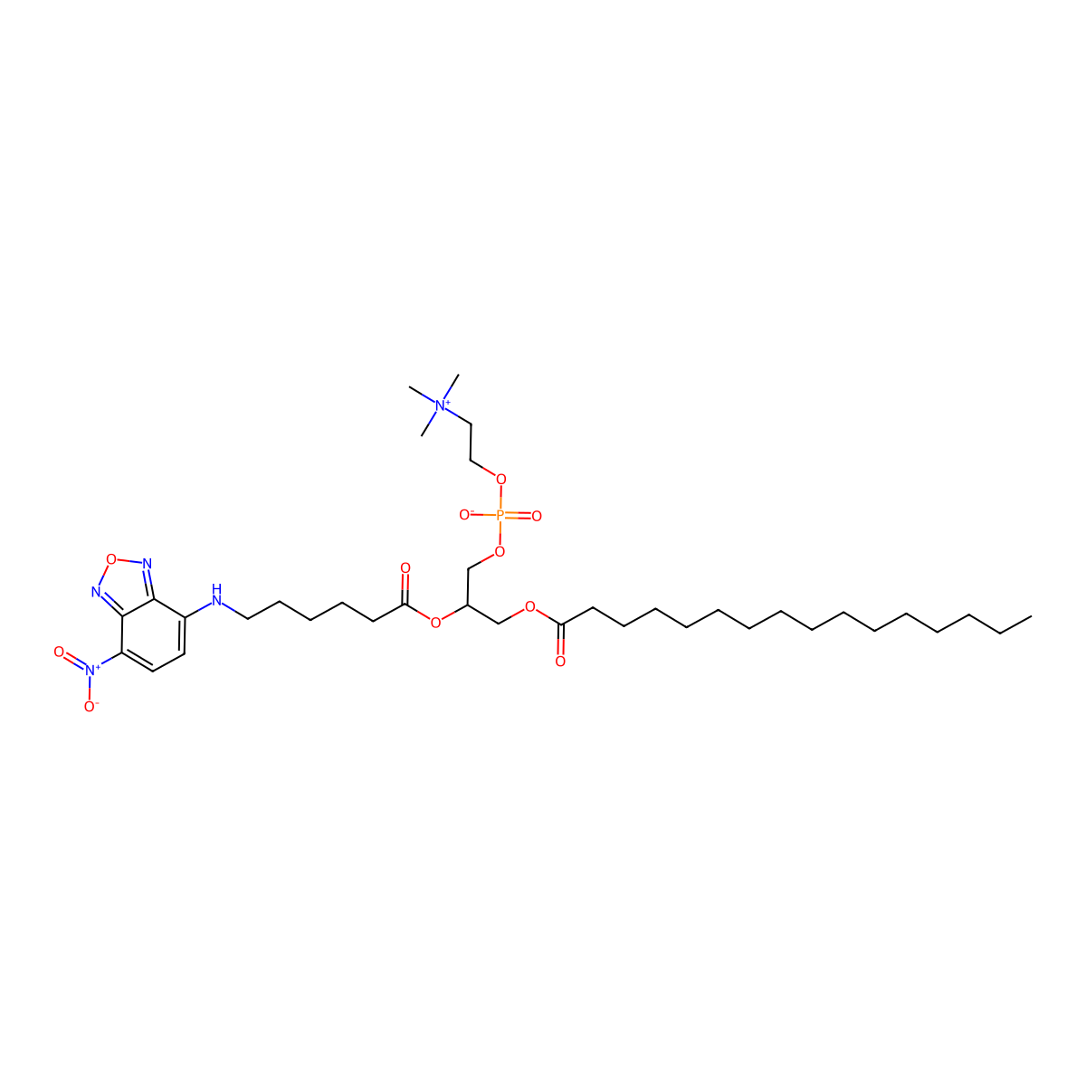 4-Hydroxy-N,N,N-trimethyl-7-((6-((7-nitro-2,1,3-benzoxadiazol-4-yl)amino)-1-oxohexyl)oxy)-10-oxo-3,5,9-trioxa-4-phosphapentacosan-1-aminium inner salt 4-oxide molecular structure, CAS 81005-34-7