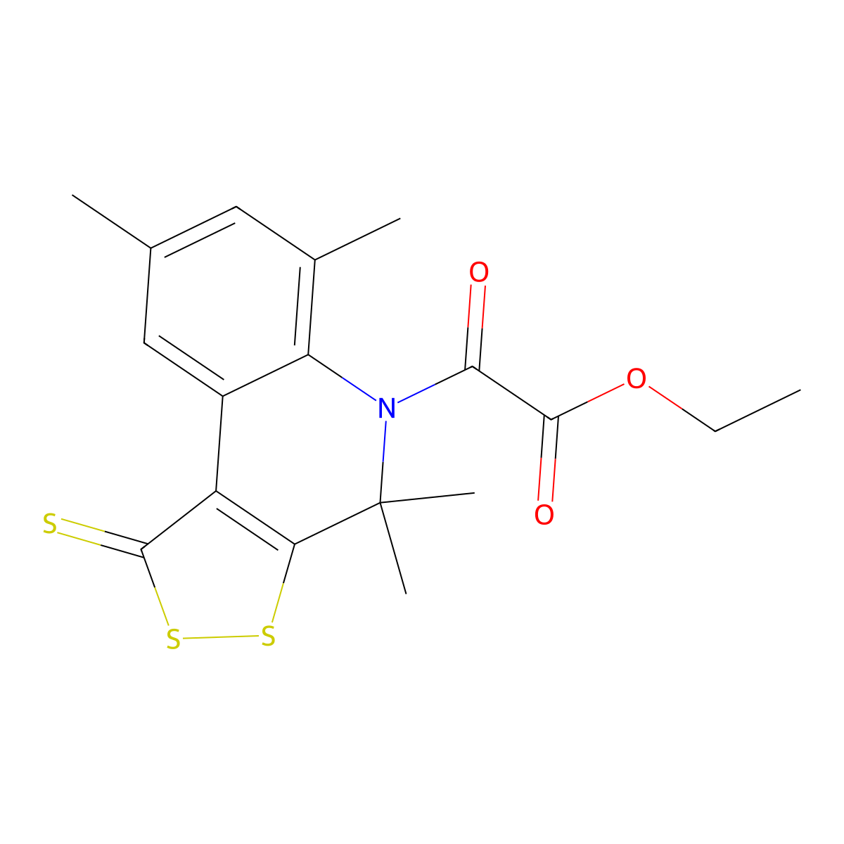 ethyl oxo(4,4,6,8-tetramethyl-1-thioxo-1,4-dihydro-5H-[1,2]dithiolo[3,4-c]quinolin-5-yl)acetate molecular structure, CAS 810627-09-9