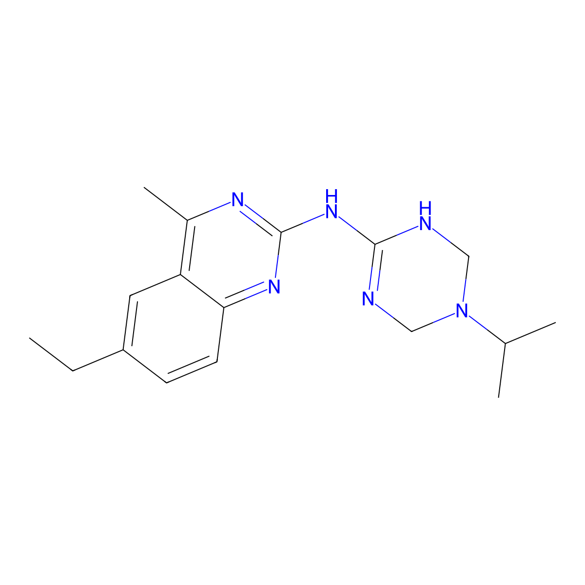 6-ethyl-4-methyl-N-[5-(propan-2-yl)-1,4,5,6-tetrahydro-1,3,5-triazin-2-yl]quinazolin-2-amine molecular structure, CAS 810627-59-9