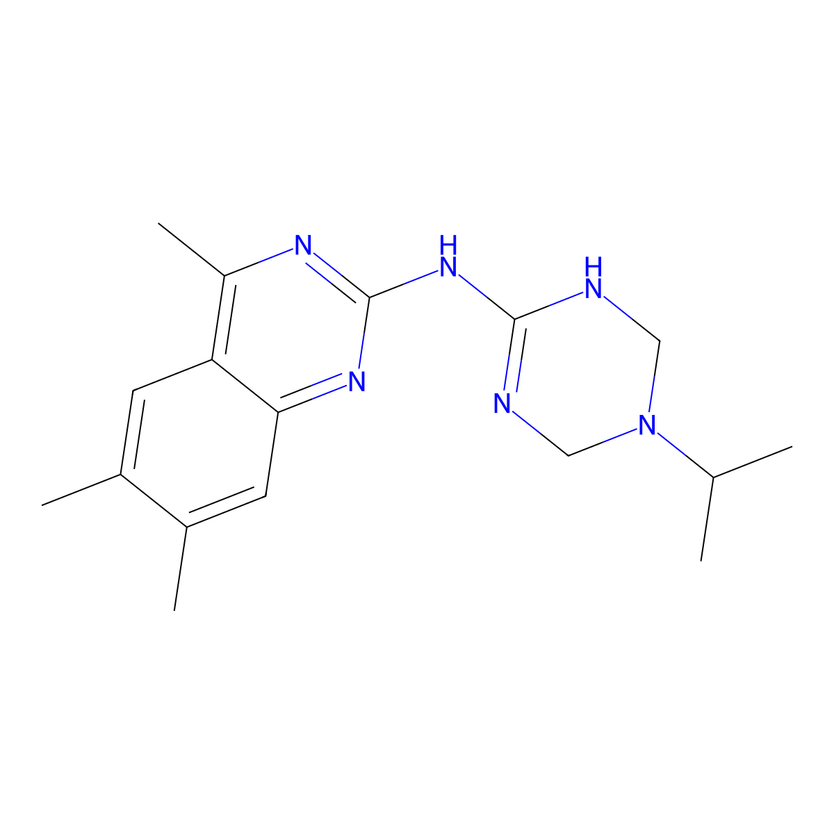 4,6,7-trimethyl-N-[5-(propan-2-yl)-1,4,5,6-tetrahydro-1,3,5-triazin-2-yl]quinazolin-2-amine molecular structure, CAS 810627-62-4