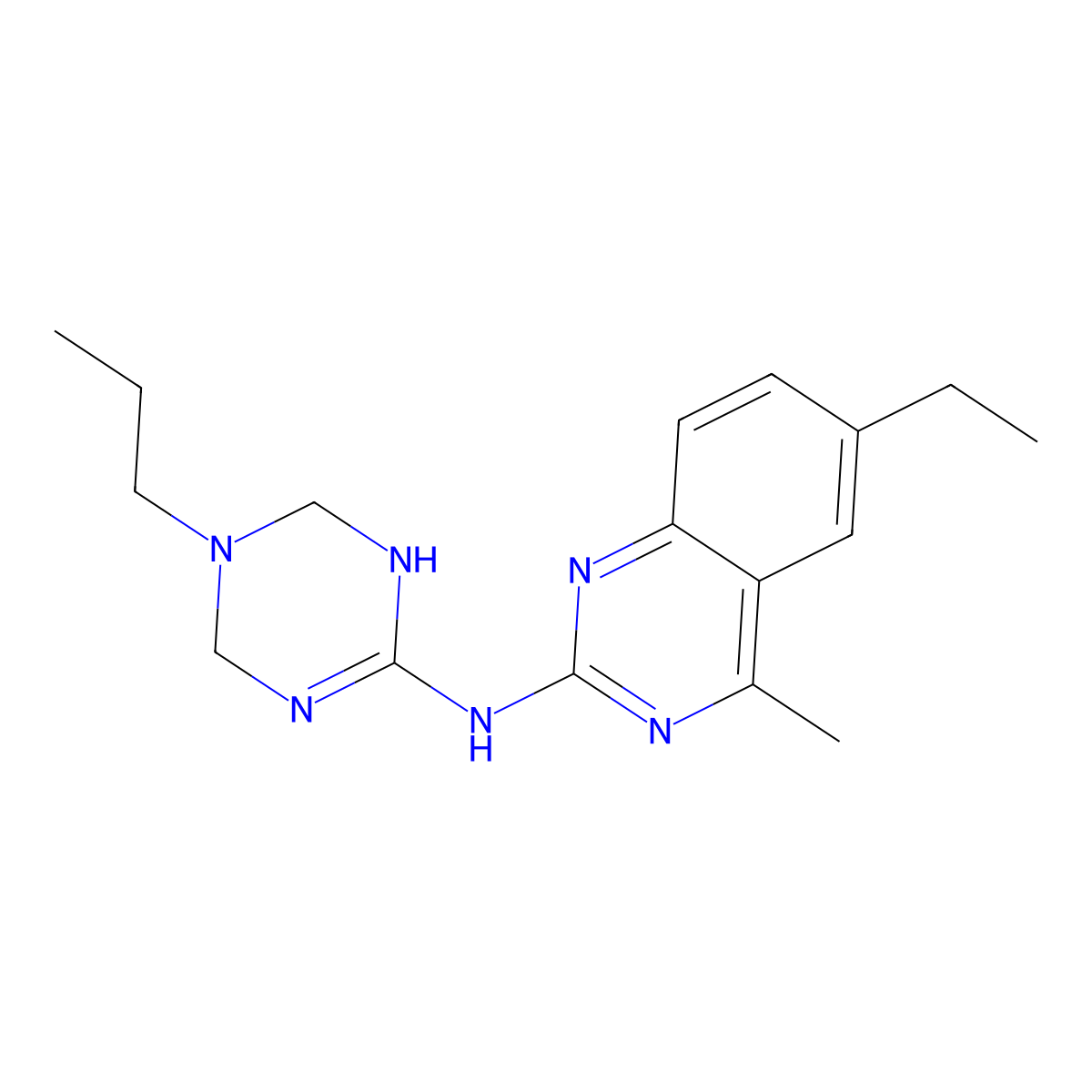 6-ethyl-4-methyl-N-(5-propyl-1,4,5,6-tetrahydro-1,3,5-triazin-2-yl)quinazolin-2-amine molecular structure, CAS 810627-65-7