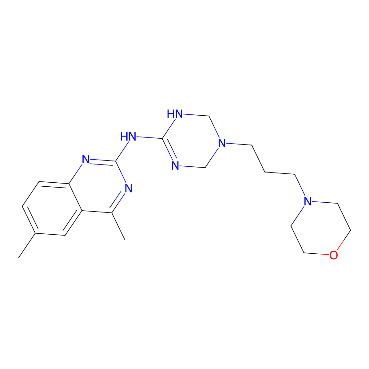 4,6-dimethyl-N-{5-[3-(morpholin-4-yl)propyl]-1,4,5,6-tetrahydro-1,3,5-triazin-2-yl}quinazolin-2-amine molecular structure, CAS 810627-77-1