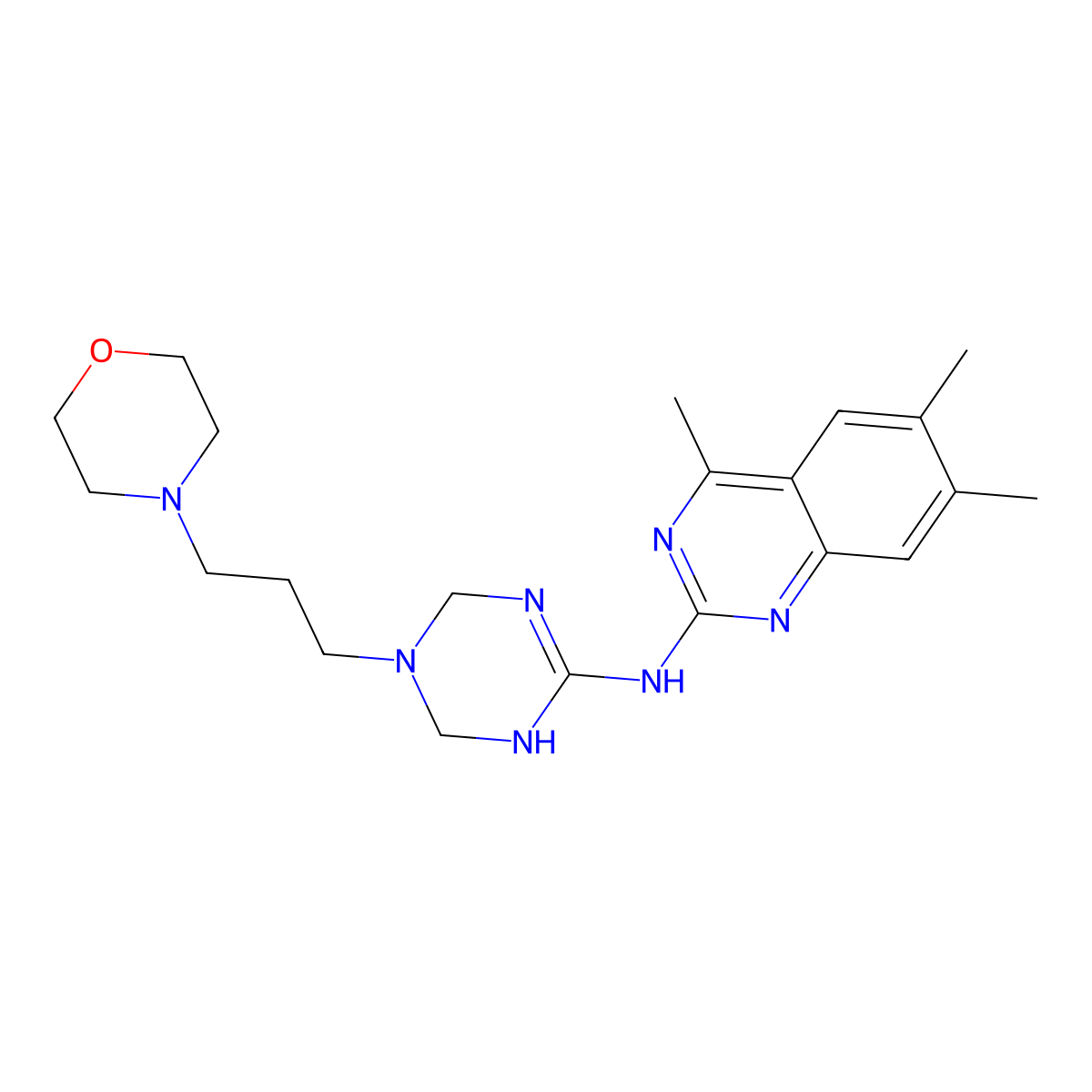 4,6,7-trimethyl-N-{5-[3-(morpholin-4-yl)propyl]-1,4,5,6-tetrahydro-1,3,5-triazin-2-yl}quinazolin-2-amine molecular structure, CAS 810627-80-6