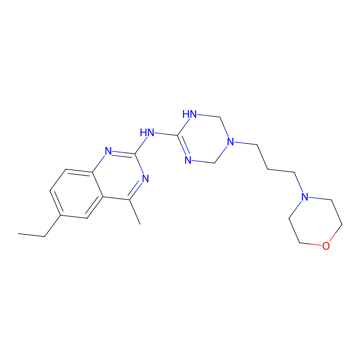 6-ethyl-4-methyl-N-{5-[3-(morpholin-4-yl)propyl]-1,4,5,6-tetrahydro-1,3,5-triazin-2-yl}quinazolin-2-amine molecular structure, CAS 810627-83-9