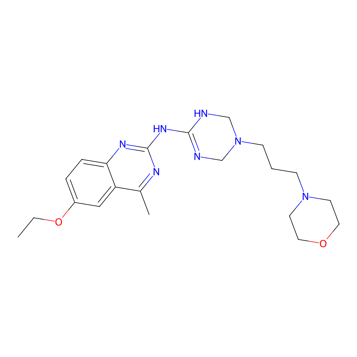 6-ethoxy-4-methyl-N-{5-[3-(morpholin-4-yl)propyl]-1,4,5,6-tetrahydro-1,3,5-triazin-2-yl}quinazolin-2-amine molecular structure, CAS 810627-87-3