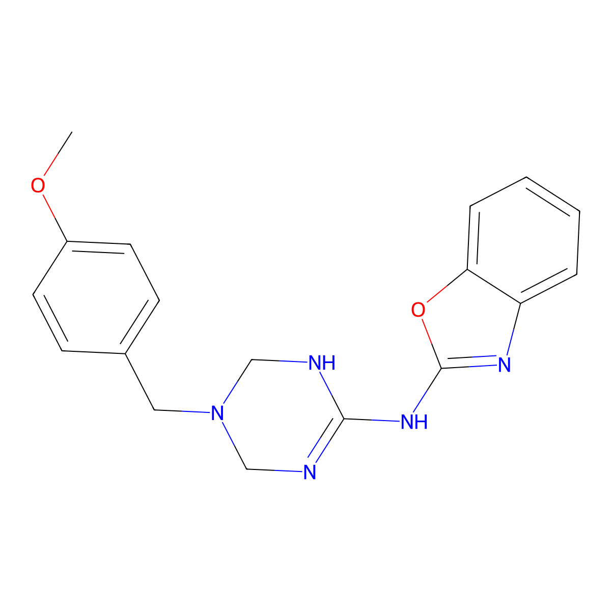 N-[5-(4-methoxybenzyl)-1,4,5,6-tetrahydro-1,3,5-triazin-2-yl]-1,3-benzoxazol-2-amine molecular structure, CAS 810627-94-2