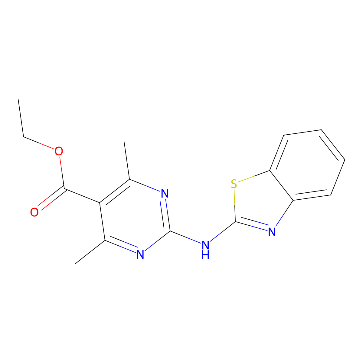 Ethyl 2-(1,3-benzothiazol-2-ylamino)-4,6-dimethylpyrimidine-5-carboxylate molecular structure, CAS 810628-10-5