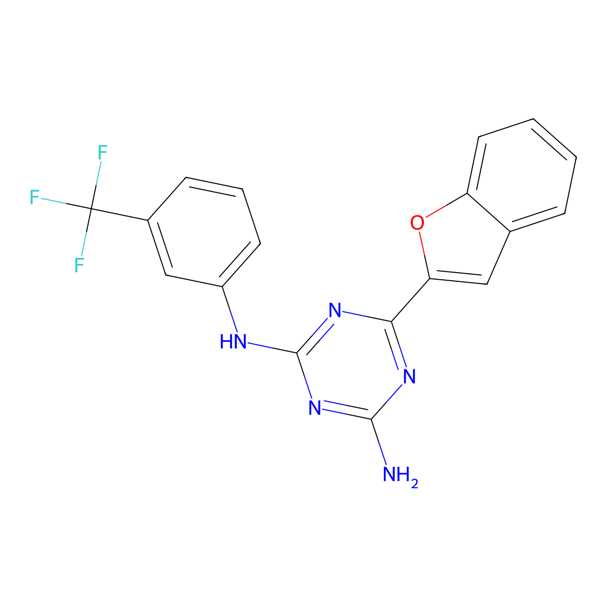 6-(1-benzofuran-2-yl)-N-(3-(trifluoromethyl)phenyl)-1,3,5-triazine-2,4-diamine molecular structure, CAS 810628-34-3
