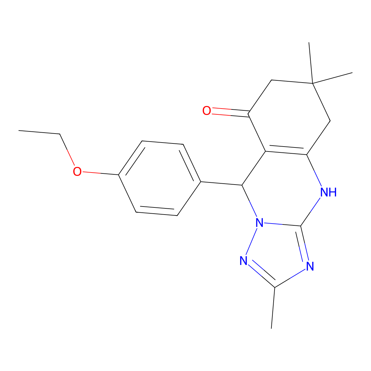 9-(4-ethoxyphenyl)-2,6,6-trimethyl-5,6,7,9-tetrahydro[1,2,4]triazolo[5,1-b]quinazolin-8(4H)-one molecular structure, CAS 810629-87-9