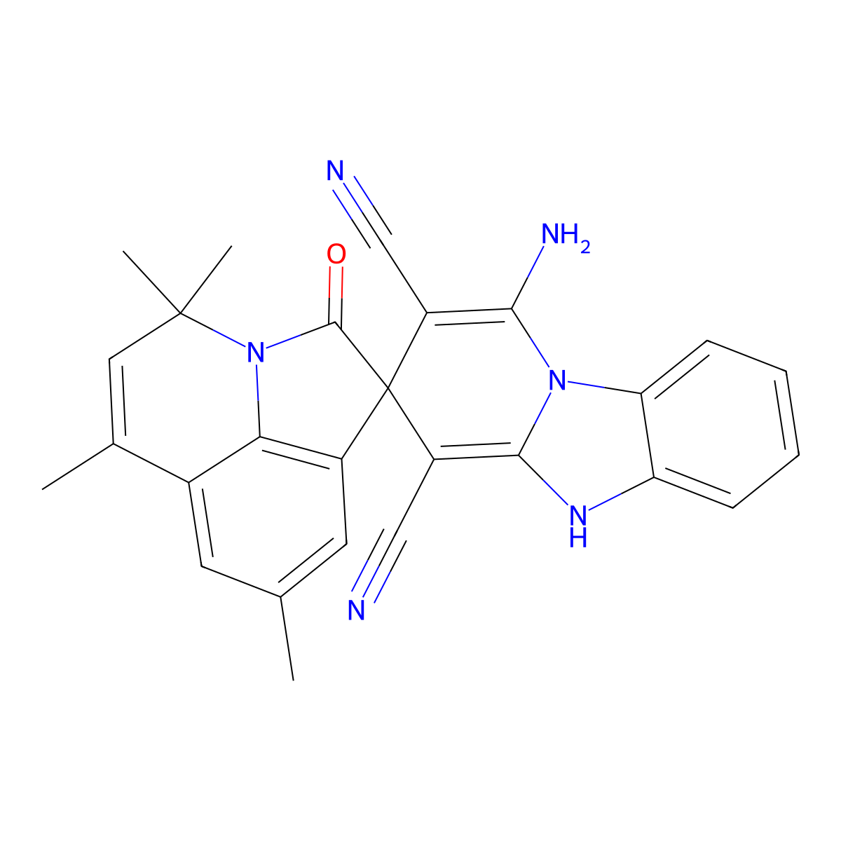 1-amino-4',4',6',8'-tetramethyl-2'-oxo-4'H,5H-spiro[pyrido[1,2-a]benzimidazole-3,1'-pyrrolo[3,2,1-ij]quinoline]-2,4-dicarbonitrile molecular structure, CAS 810630-91-2