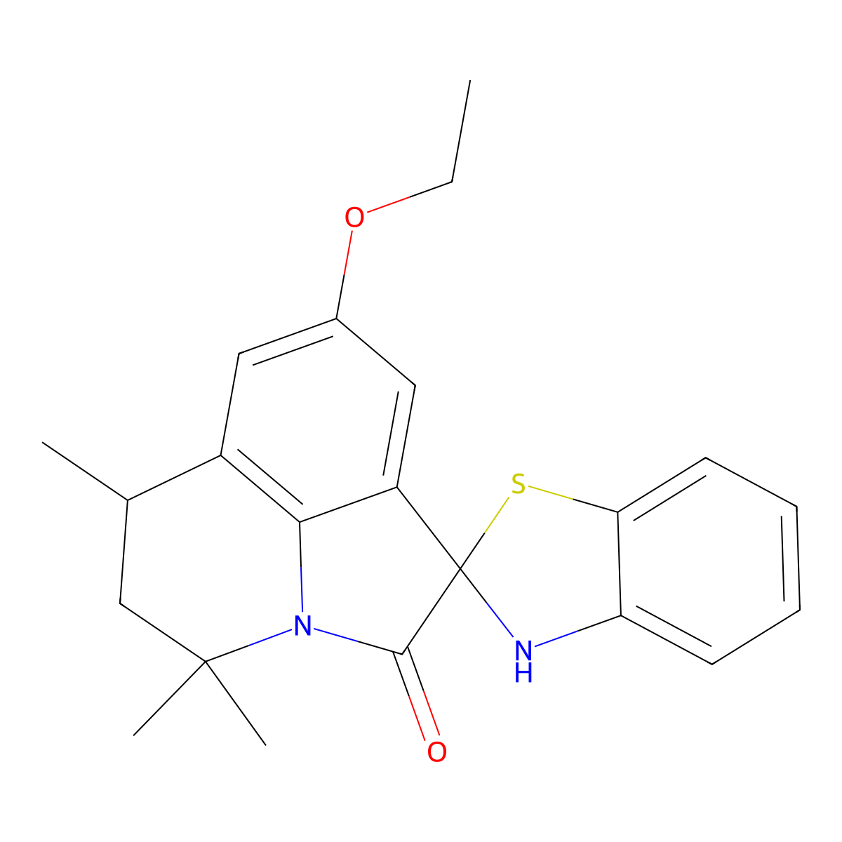 8'-ethoxy-4',4',6'-trimethyl-5',6'-dihydro-3H,4'H-spiro[1,3-benzothiazole-2,1'-pyrrolo[3,2,1-ij]quinolin]-2'-one molecular structure, CAS 810631-11-9