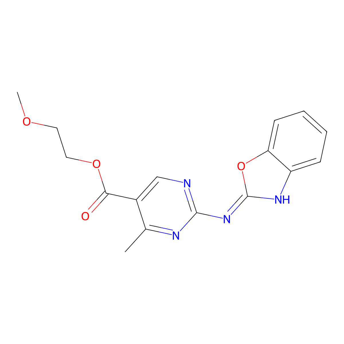 2-Methoxyethyl 2-(1,3-benzoxazol-2-ylamino)-4-methylpyrimidine-5-carboxylate molecular structure, CAS 810632-54-3