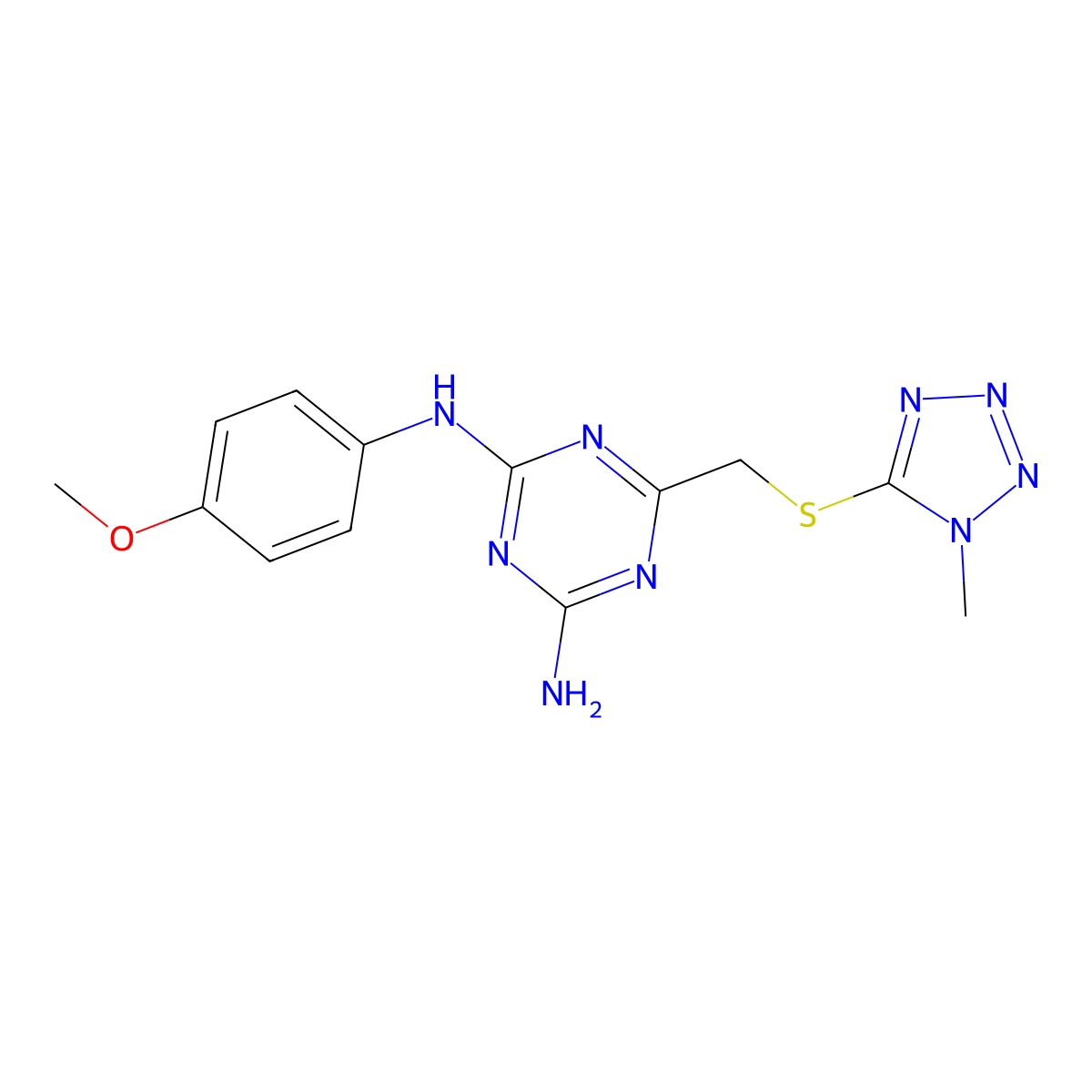 2-N-(4-methoxyphenyl)-6-[(1-methyltetrazol-5-yl)sulfanylmethyl]-1,3,5-triazine-2,4-diamine molecular structure, CAS 810632-94-1