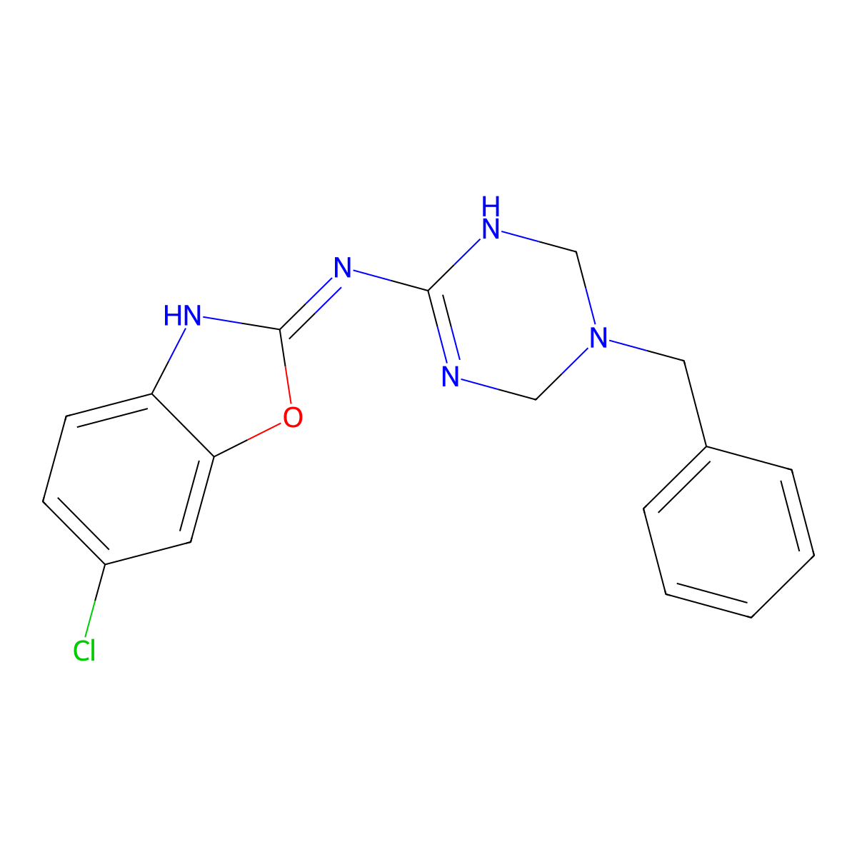 5-benzyl-N-[(2Z)-6-chloro-1,3-benzoxazol-2(3H)-ylidene]-1,4,5,6-tetrahydro-1,3,5-triazin-2-amine molecular structure, CAS 810633-69-3