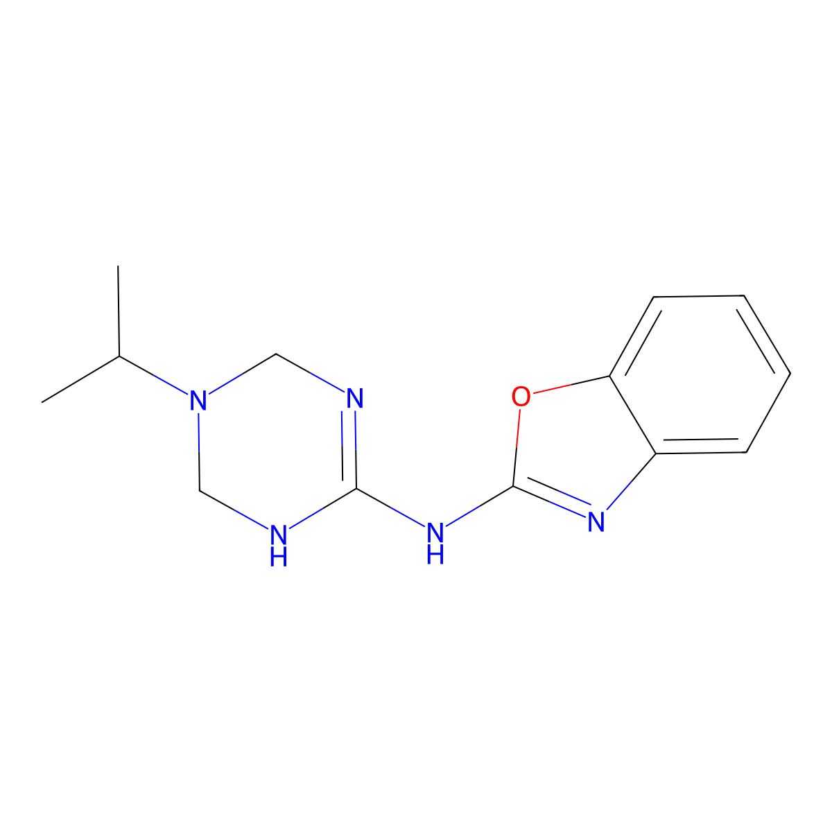 N-[5-(propan-2-yl)-1,4,5,6-tetrahydro-1,3,5-triazin-2-yl]-1,3-benzoxazol-2-amine molecular structure, CAS 810633-81-9