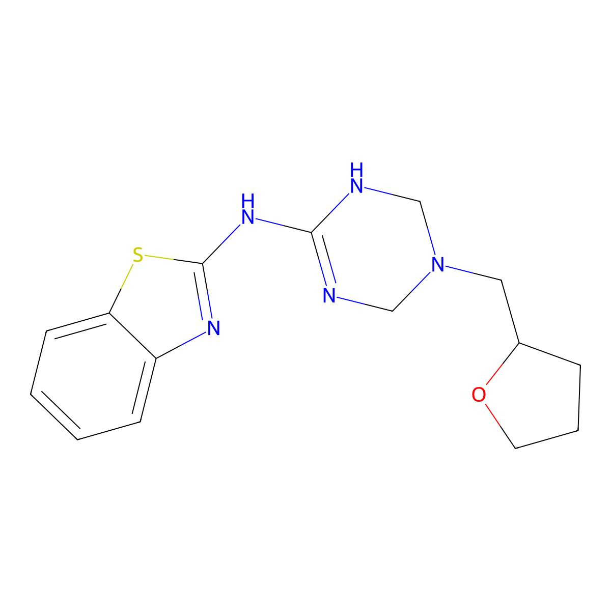 N-[5-(tetrahydrofuran-2-ylmethyl)-1,4,5,6-tetrahydro-1,3,5-triazin-2-yl]-1,3-benzothiazol-2-amine molecular structure, CAS 810633-89-7