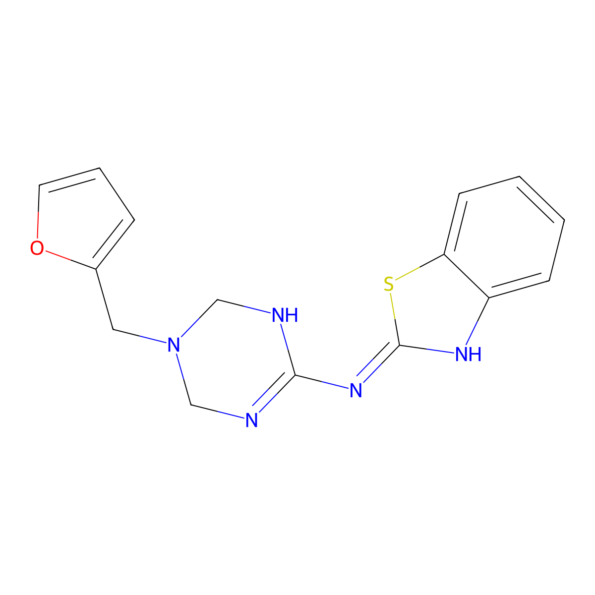 N-[(2Z)-1,3-benzothiazol-2(3H)-ylidene]-5-(furan-2-ylmethyl)-1,4,5,6-tetrahydro-1,3,5-triazin-2-amine molecular structure, CAS 810633-93-3