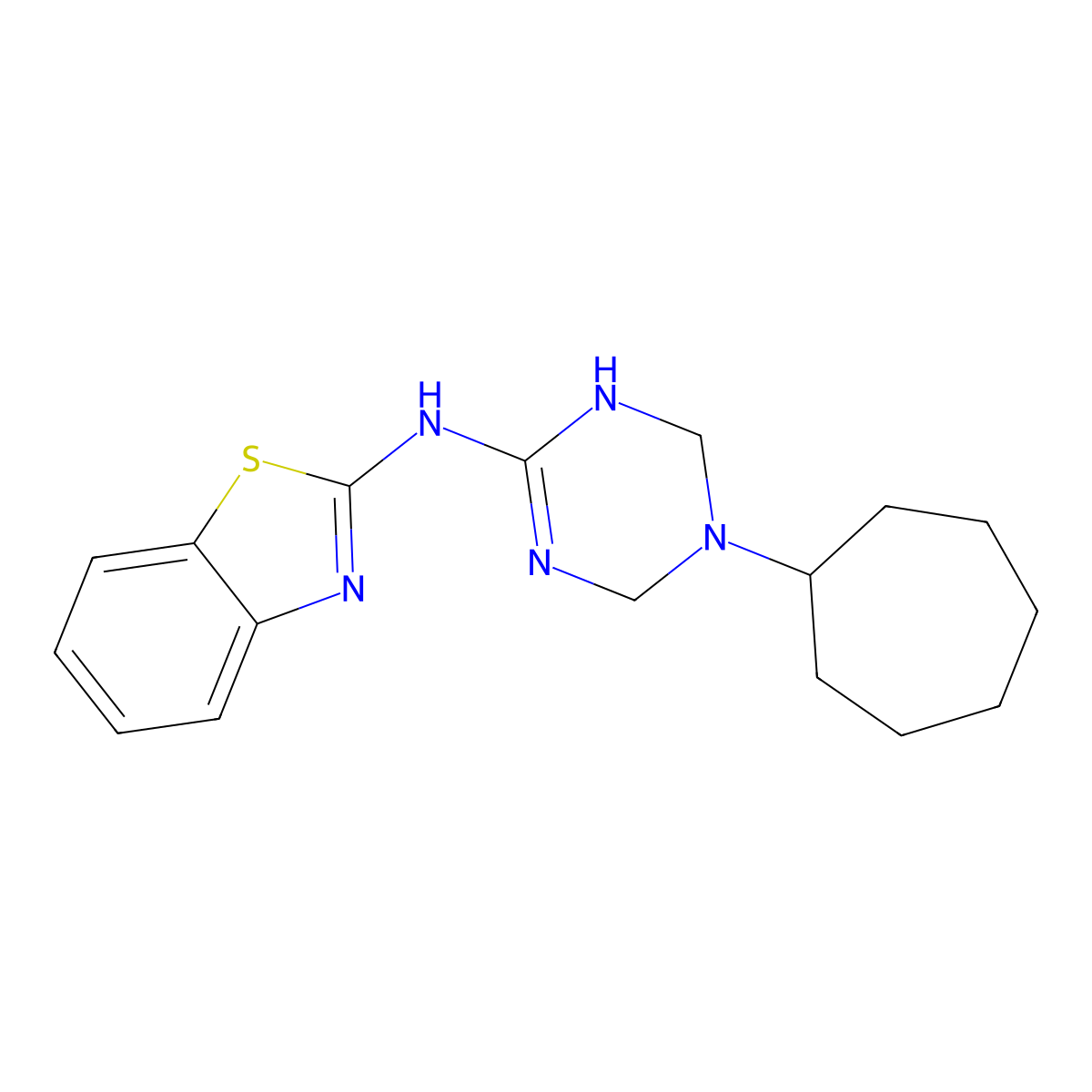N-(5-cycloheptyl-1,4,5,6-tetrahydro-1,3,5-triazin-2-yl)-1,3-benzothiazol-2-amine molecular structure, CAS 810634-01-6