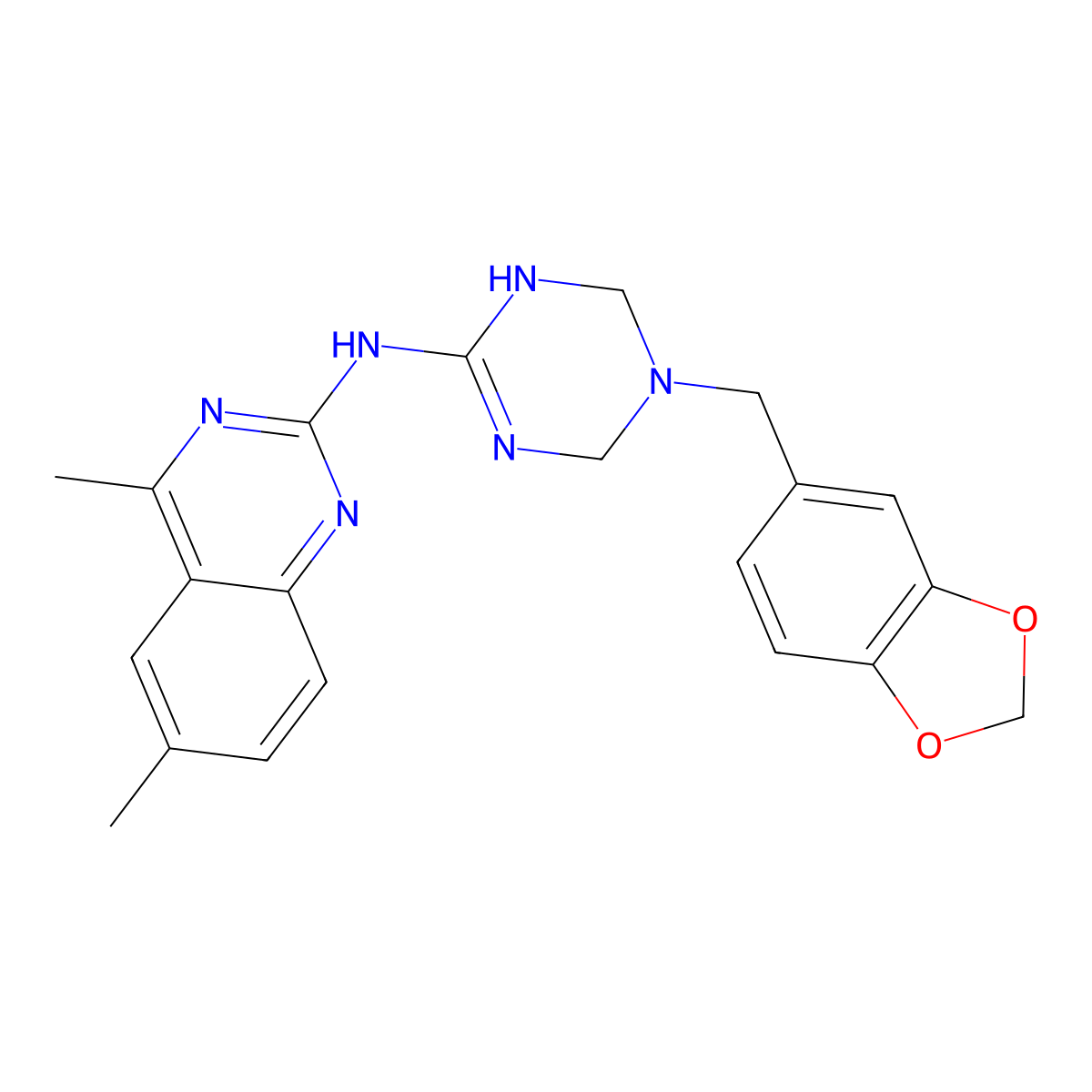 N-[5-(1,3-benzodioxol-5-ylmethyl)-1,4,5,6-tetrahydro-1,3,5-triazin-2-yl]-4,6-dimethyl-2-quinazolinamine molecular structure, CAS 810634-13-0