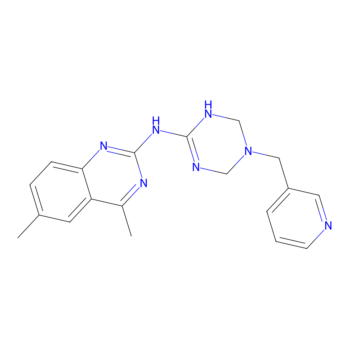 4,6-dimethyl-N-[5-(pyridin-3-ylmethyl)-1,4,5,6-tetrahydro-1,3,5-triazin-2-yl]quinazolin-2-amine molecular structure, CAS 810634-17-4