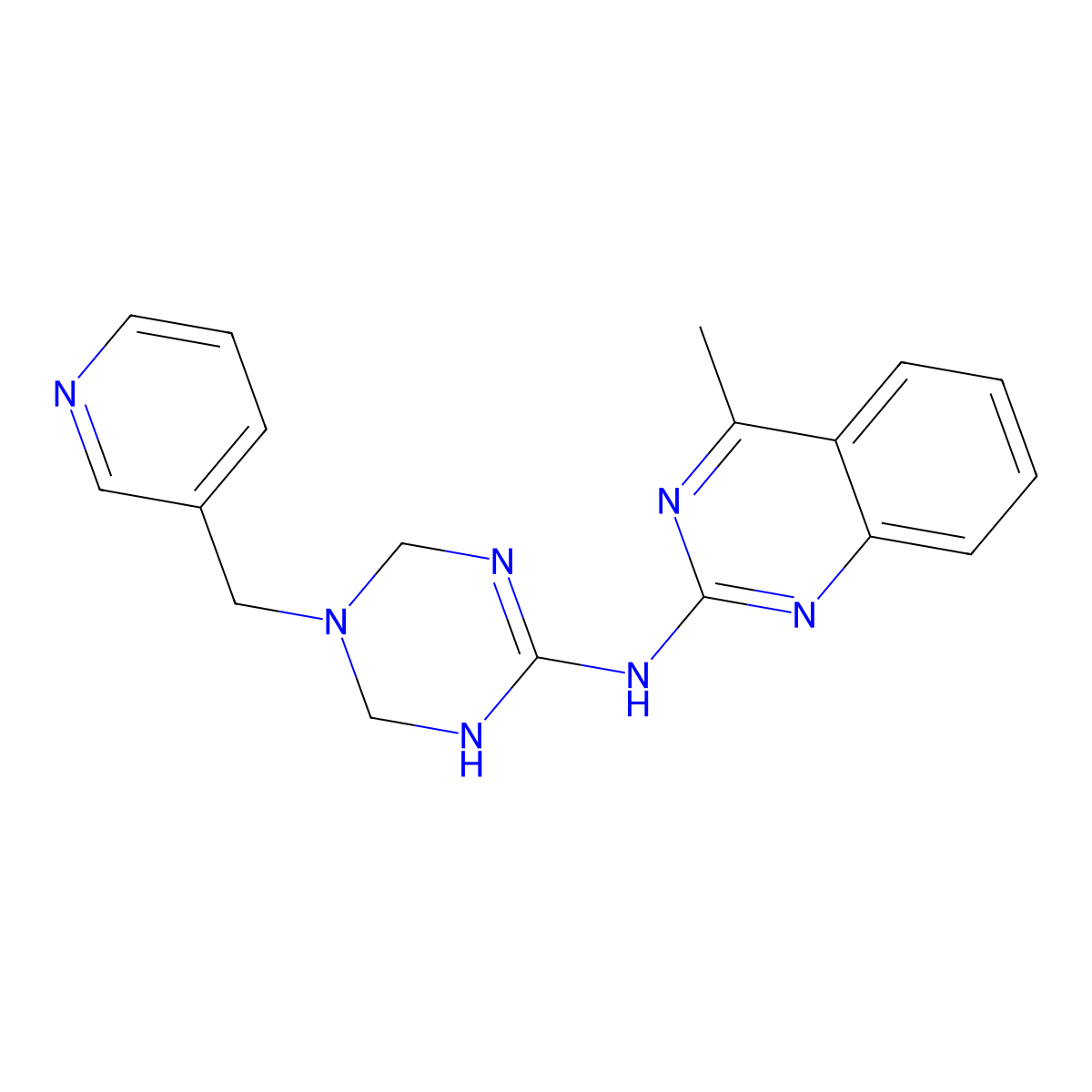 4-methyl-N-[5-(pyridin-3-ylmethyl)-1,4,5,6-tetrahydro-1,3,5-triazin-2-yl]quinazolin-2-amine molecular structure, CAS 810634-21-0