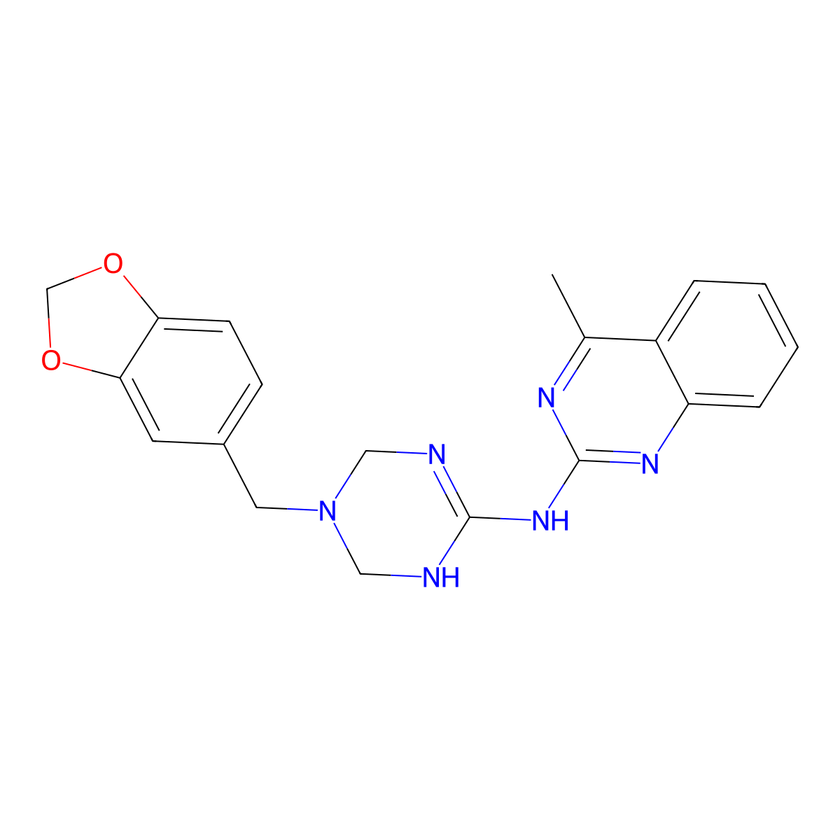 N-[5-(1,3-benzodioxol-5-ylmethyl)-1,4,5,6-tetrahydro-1,3,5-triazin-2-yl]-4-methylquinazolin-2-amine molecular structure, CAS 810634-25-4