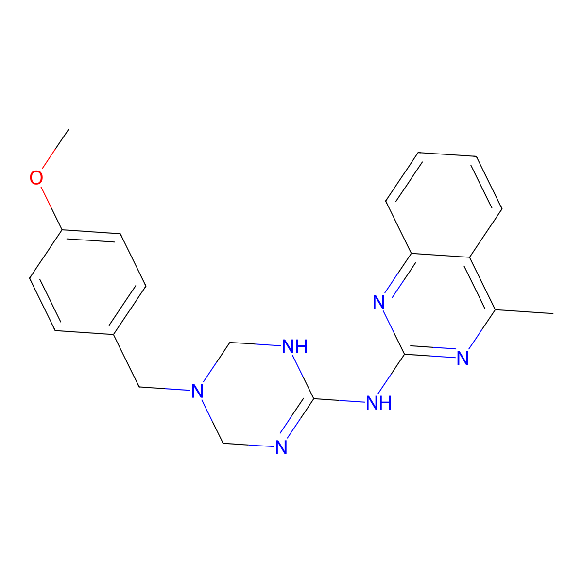N-[5-(4-methoxybenzyl)-1,4,5,6-tetrahydro-1,3,5-triazin-2-yl]-4-methylquinazolin-2-amine molecular structure, CAS 810634-29-8