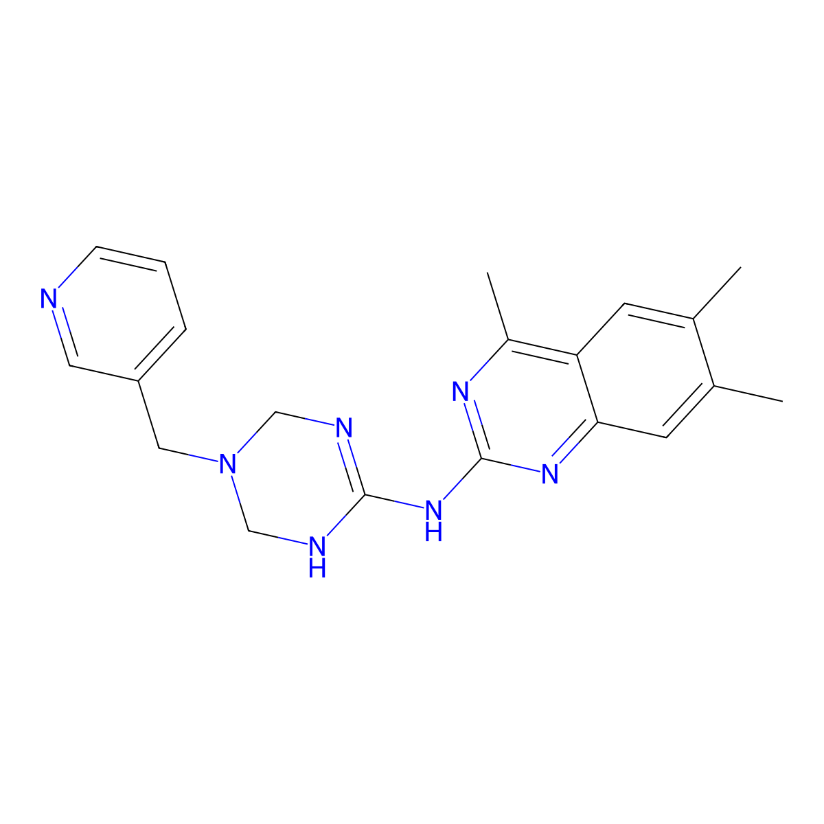 4,6,7-trimethyl-N-[5-(pyridin-3-ylmethyl)-1,4,5,6-tetrahydro-1,3,5-triazin-2-yl]quinazolin-2-amine molecular structure, CAS 810634-37-8