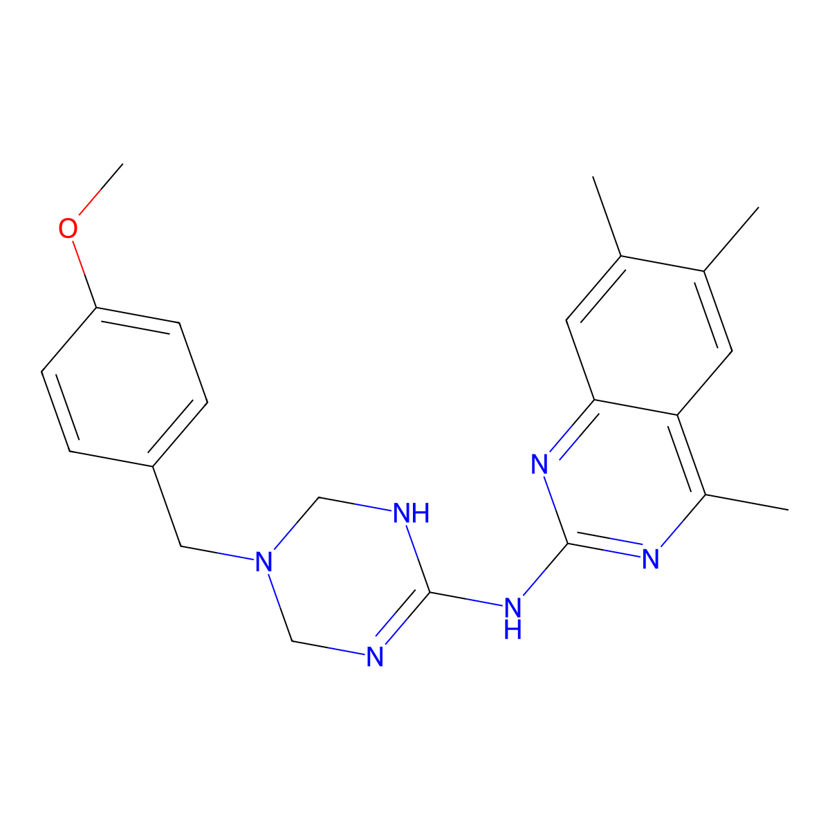 N-[5-(4-methoxybenzyl)-1,4,5,6-tetrahydro-1,3,5-triazin-2-yl]-4,6,7-trimethylquinazolin-2-amine molecular structure, CAS 810634-45-8