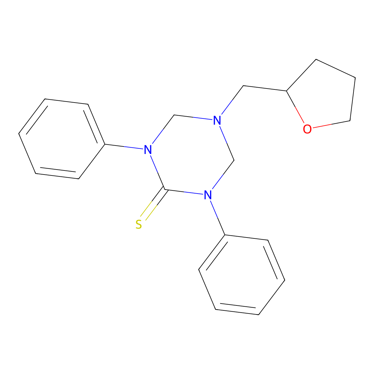 1,3-Diphenyl-5-(tetrahydrofuran-2-ylmethyl)-1,3,5-triazinane-2-thione molecular structure, CAS 810634-93-6