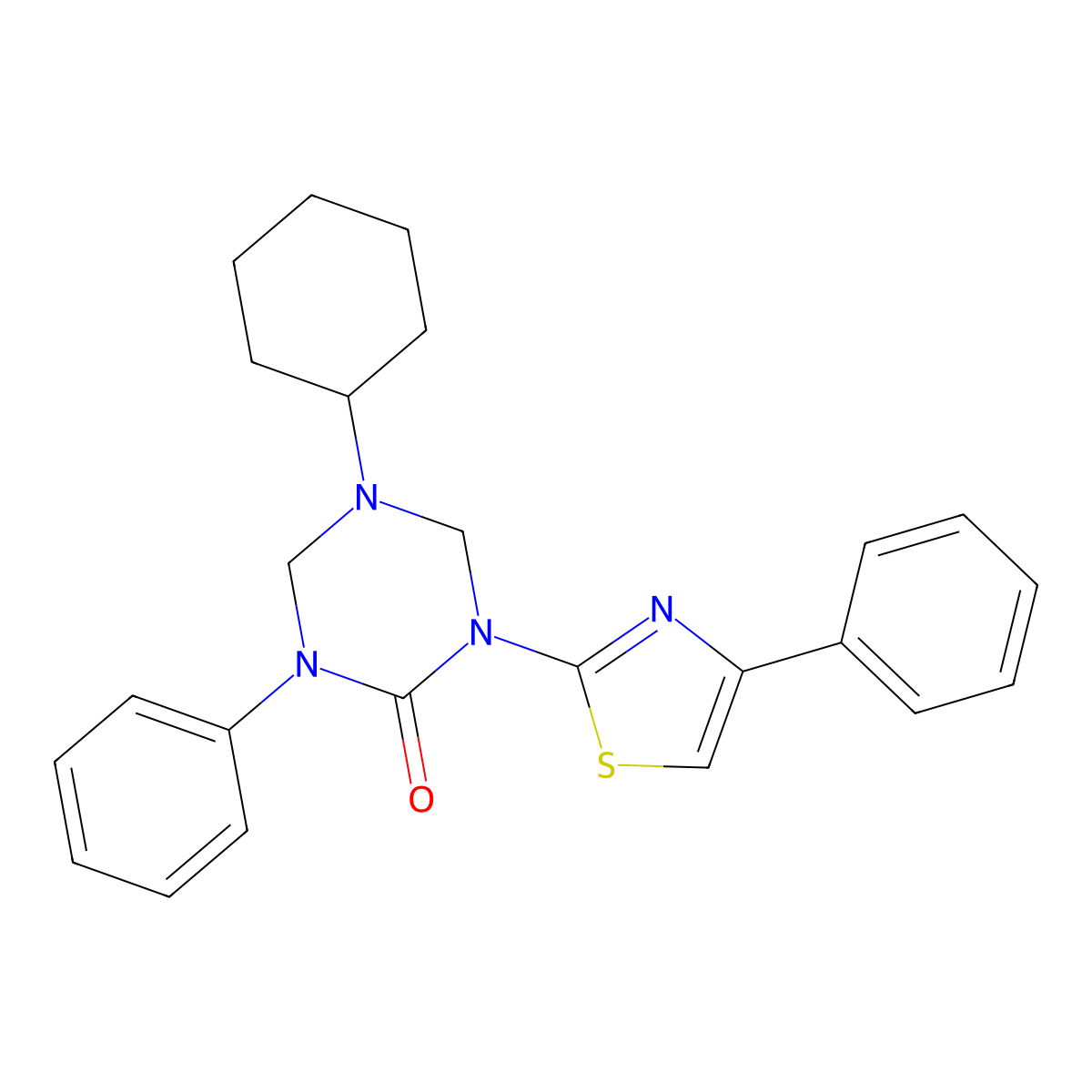 5-Cyclohexyl-1-phenyl-3-(4-phenyl-1,3-thiazol-2-yl)-1,3,5-triazinan-2-one molecular structure, CAS 810635-21-3