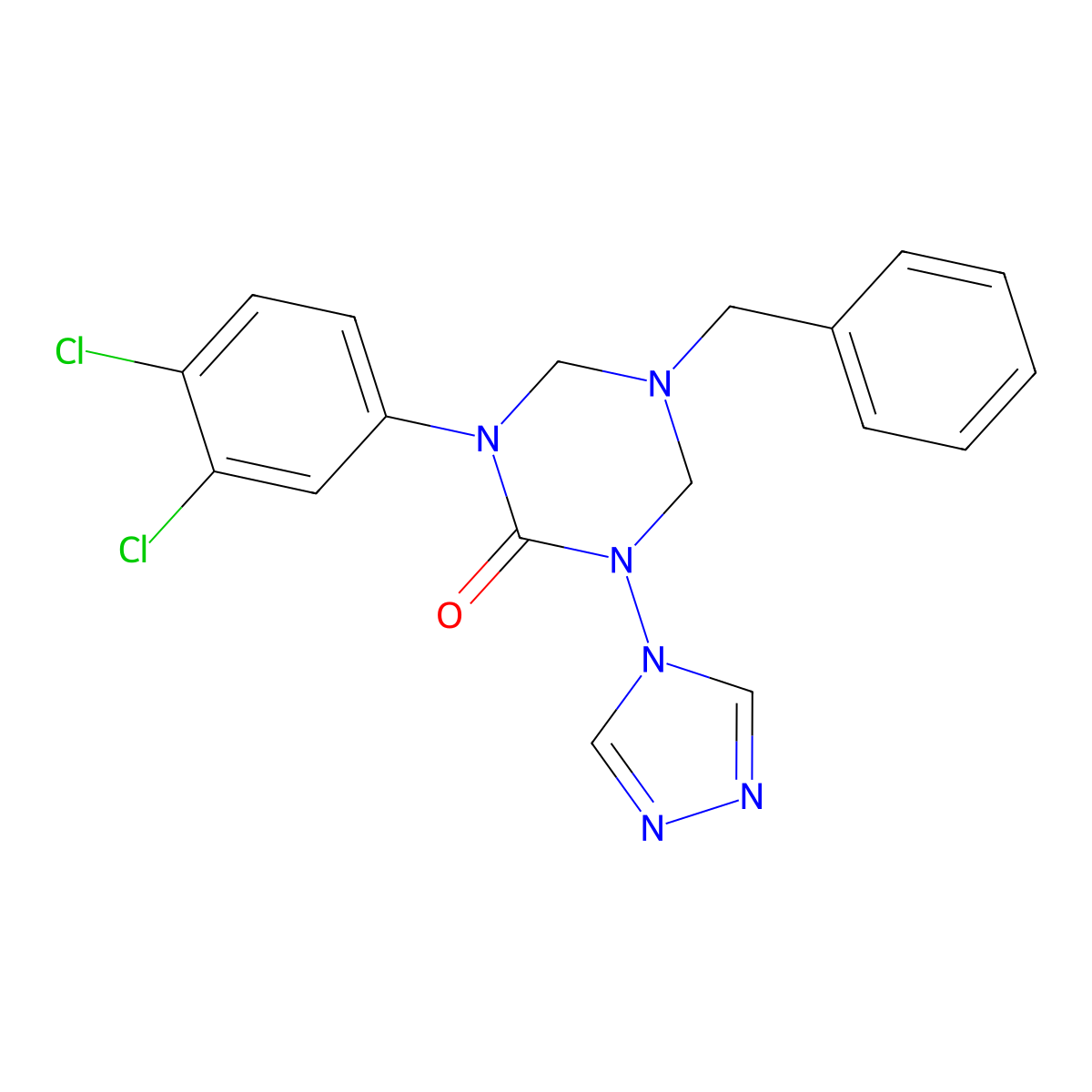 5-benzyl-1-(3,4-dichlorophenyl)-3-(4H-1,2,4-triazol-4-yl)-1,3,5-triazinan-2-one molecular structure, CAS 810635-25-7
