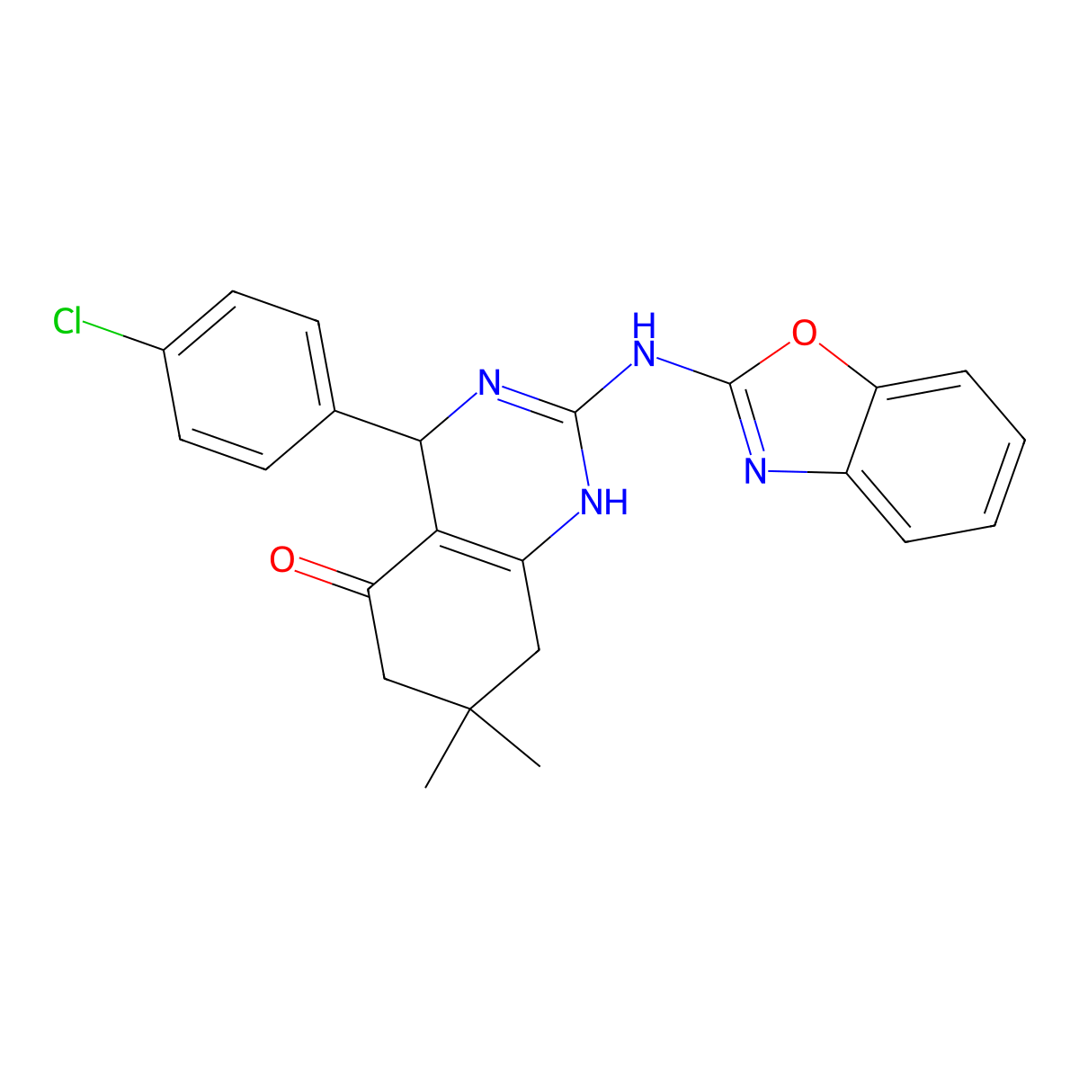 2-(1,3-benzoxazol-2-ylamino)-4-(4-chlorophenyl)-7,7-dimethyl-4,6,7,8-tetrahydroquinazolin-5(1H)-one molecular structure, CAS 810635-37-1