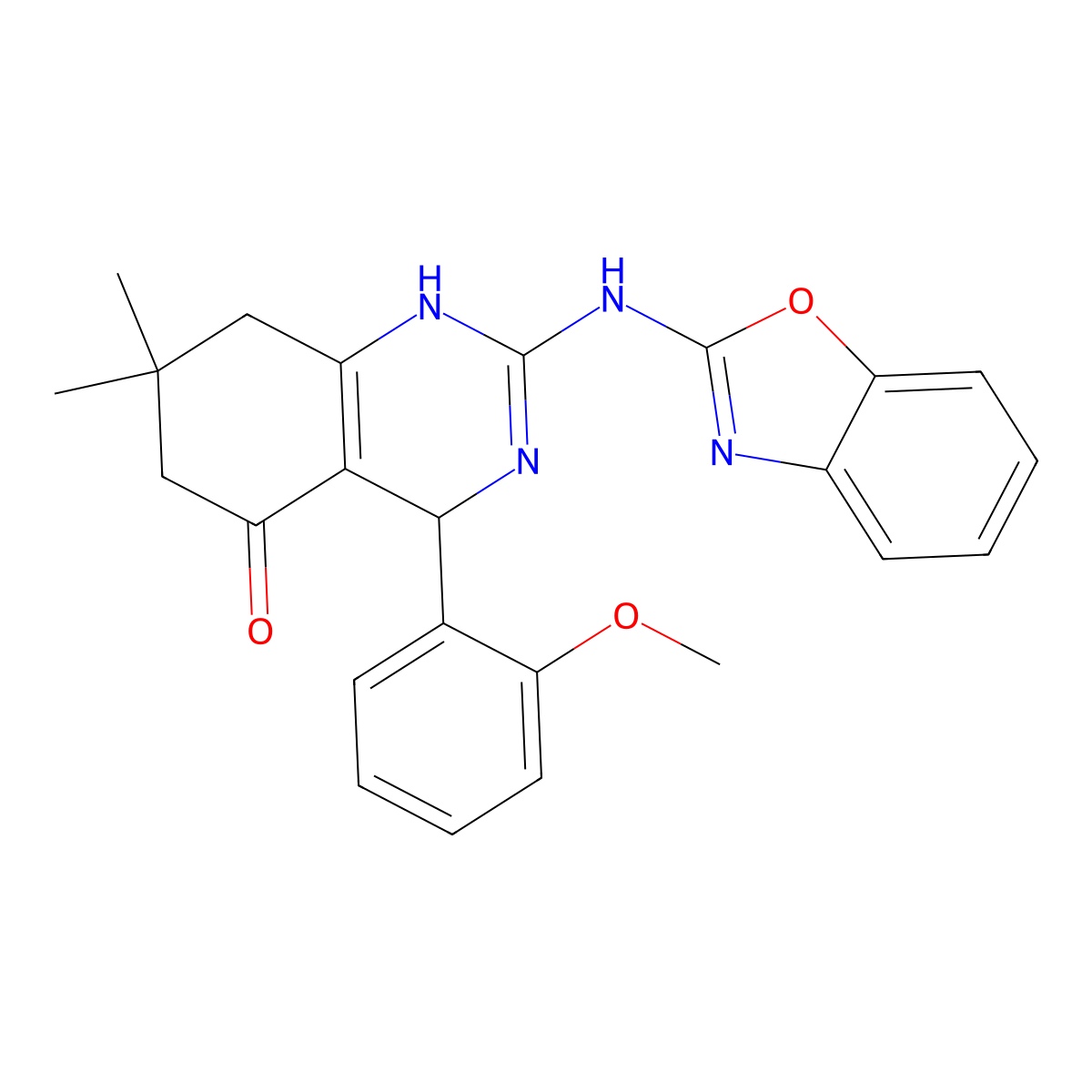 2-(1,3-benzoxazol-2-ylamino)-4-(2-methoxyphenyl)-7,7-dimethyl-4,6,7,8-tetrahydroquinazolin-5(1H)-one molecular structure, CAS 810635-43-9