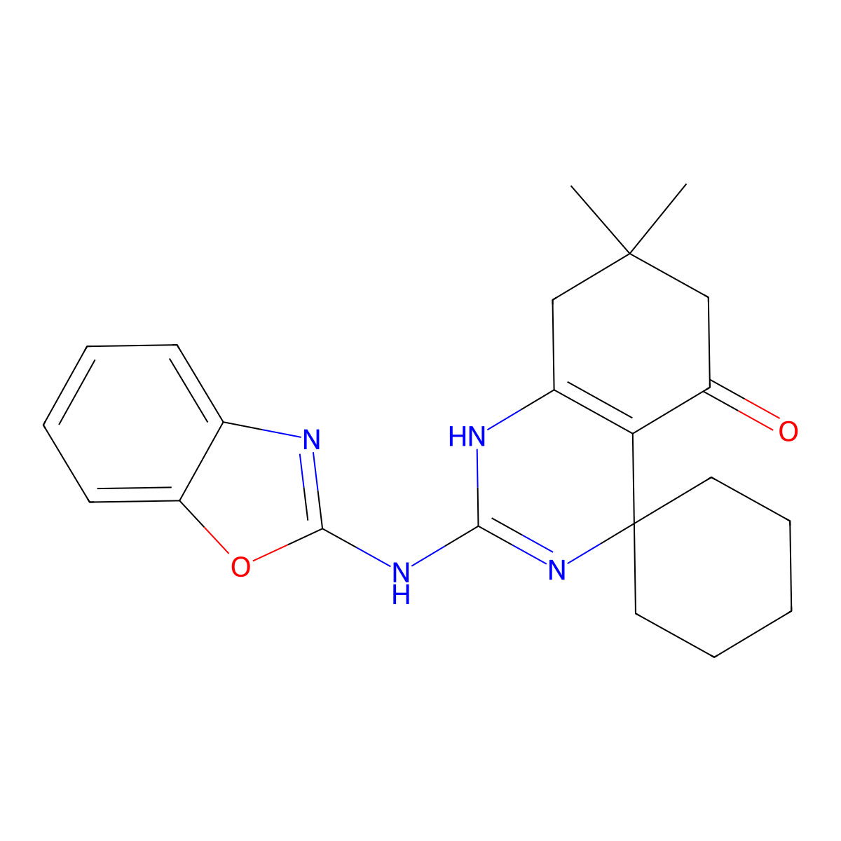 2'-(1,3-benzoxazol-2-ylamino)-7',7'-dimethyl-7',8'-dihydro-6'H-spiro[cyclohexane-1,4'-quinazolin]-5'-ol molecular structure, CAS 810635-53-1