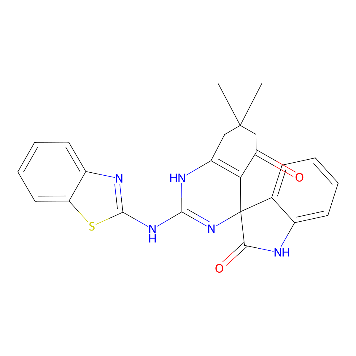 2'-(1,3-benzothiazol-2-ylamino)-5'-hydroxy-7',7'-dimethyl-7',8'-dihydro-6'H-spiro[indole-3,4'-quinazolin]-2(1H)-one molecular structure, CAS 810635-77-9