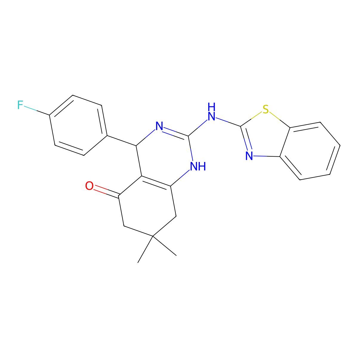 2-(1,3-benzothiazol-2-ylamino)-4-(4-fluorophenyl)-7,7-dimethyl-4,6,7,8-tetrahydroquinazolin-5(1H)-one molecular structure, CAS 810635-93-9