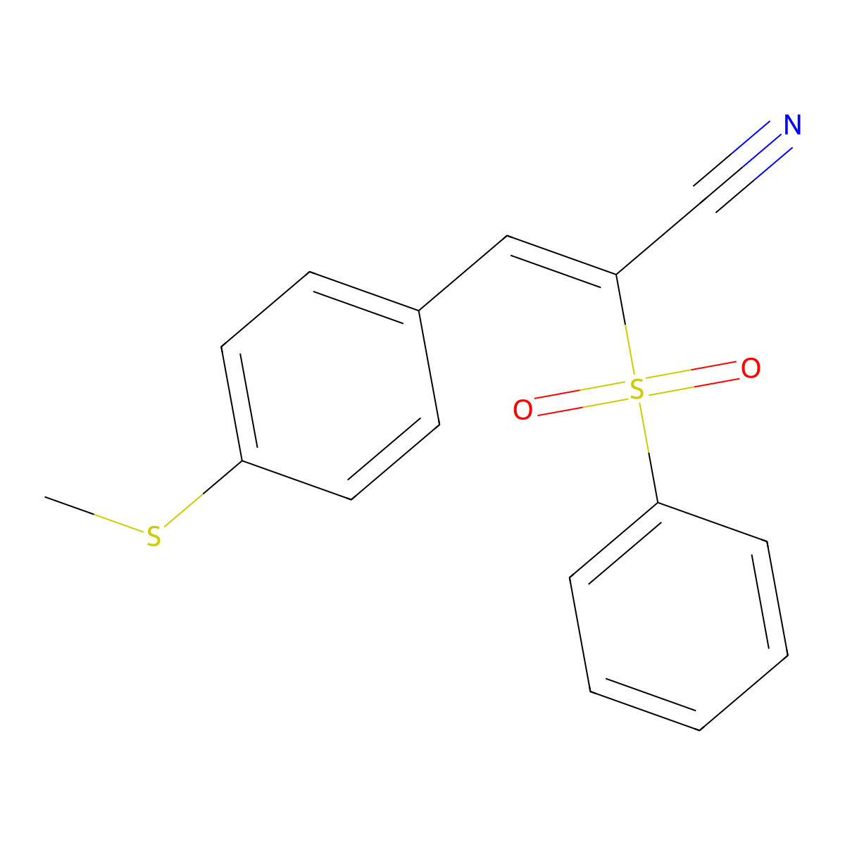 3-(4-Methylthiophenyl)-2-(phenylsulfonyl)prop-2-enenitrile molecular structure, CAS 810654-93-4