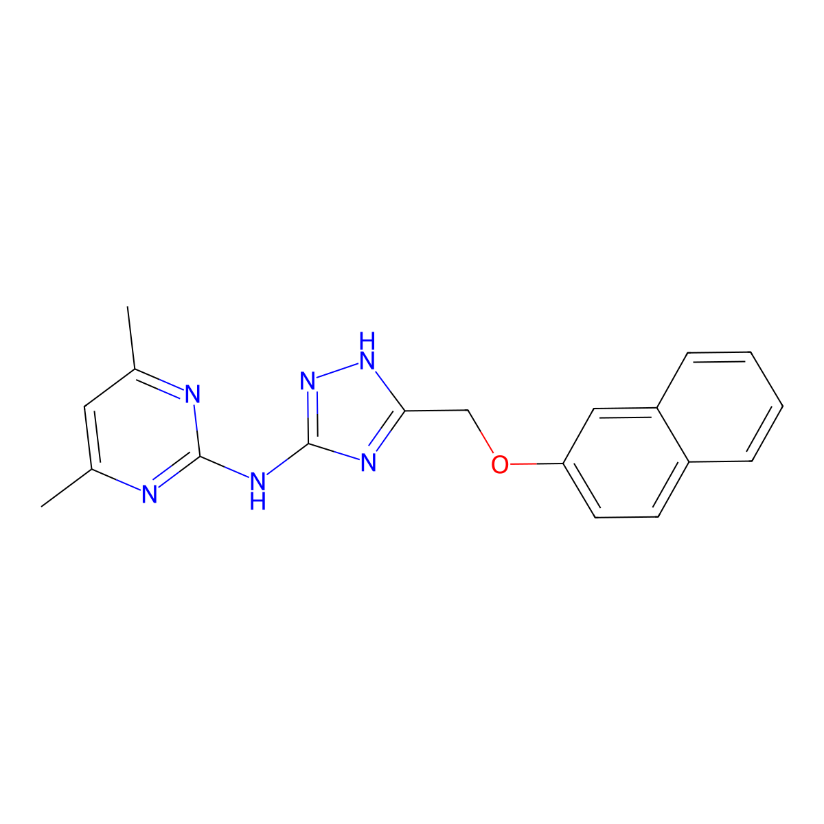 (4,6-Dimethyl-pyrimidin-2-yl)-[5-(naphthalen-2-yloxymethyl)-1H-[1,2,4]triazol-3-yl]-amine molecular structure, CAS 810686-74-9