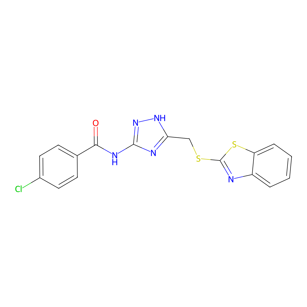 N-{5-[(1,3-benzothiazol-2-ylsulfanyl)methyl]-1H-1,2,4-triazol-3-yl}-4-chlorobenzamide molecular structure, CAS 810686-75-0