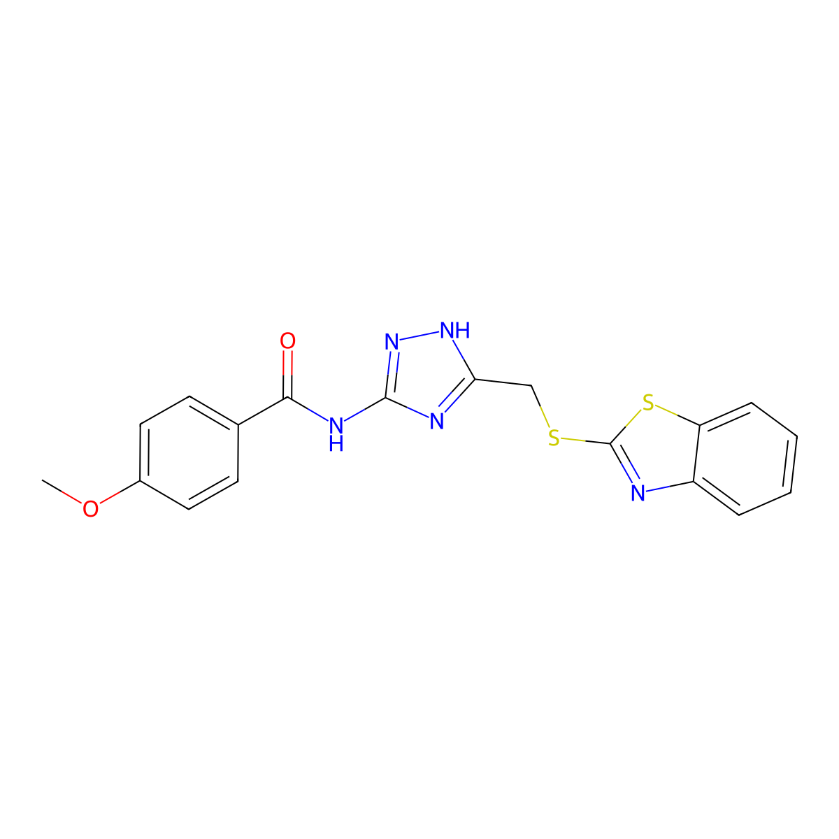 N-{5-[(1,3-benzothiazol-2-ylsulfanyl)methyl]-1H-1,2,4-triazol-3-yl}-4-methoxybenzamide molecular structure, CAS 810686-76-1
