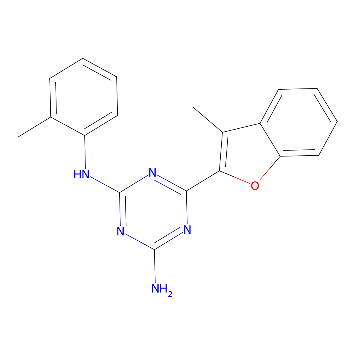 6-(3-Methyl-benzofuran-2-yl)-N-o-tolyl-[1,3,5]triazine-2,4-diamine molecular structure, CAS 810686-85-2